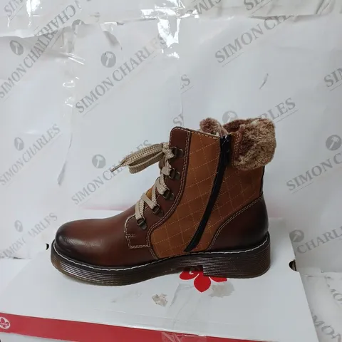 RIEKER BROWN QUILTED LACK UP BOOTS - UK SIZE 6.5