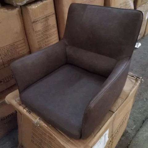 BOXED PAIR OF BROWN FAUX LEATHER UPHOLSTERED DINING/SIDE CHAIRS