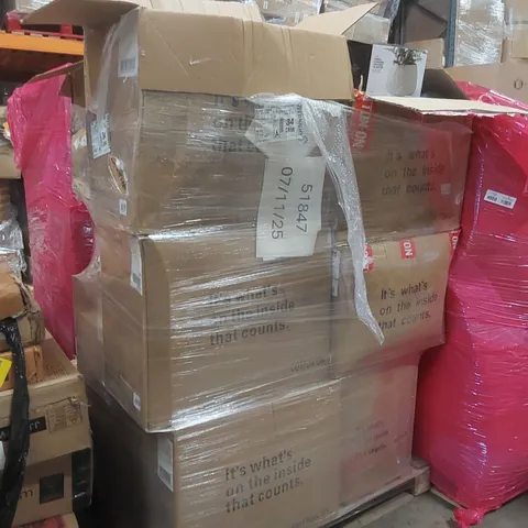 PALLET CONTAINING A VERY LARGE QUANTITY OF BRAND NEW PRODUCTS INCLUDING: ASSORTED BRAS, BIG SIPPER DRINK BOTTLE, TYPO ANGEL HANGING AROUND PLANTER, ASSORTED TOPS, OVERSIZED METAL TUMBLER ECT