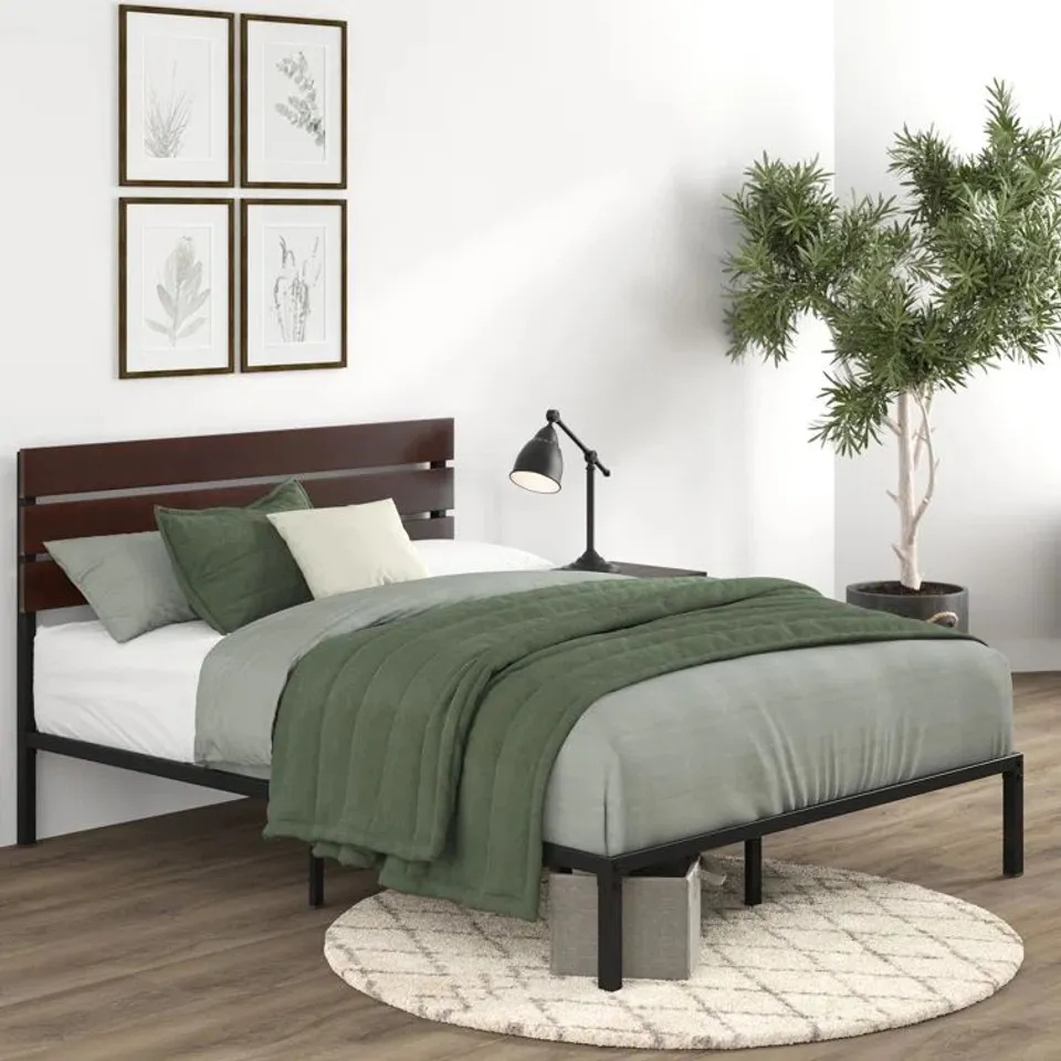 BOXED STENNA MODERN BED FRAME WITH BAMBOO SLATTED HEADBOARD // SIZE: DOUBLE (1 BOX)