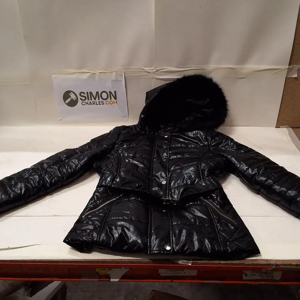 LIPSY LONDON PADDED COAT WITH FUR HOOD – UK 14 (EU 42)