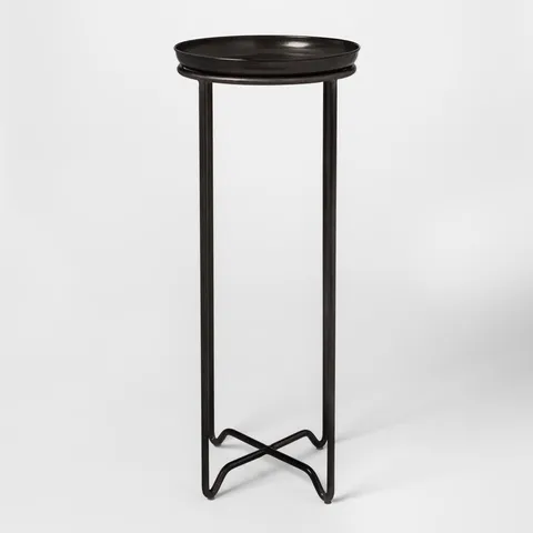 SET OF 2 BLACK METAL PLANT STANDS