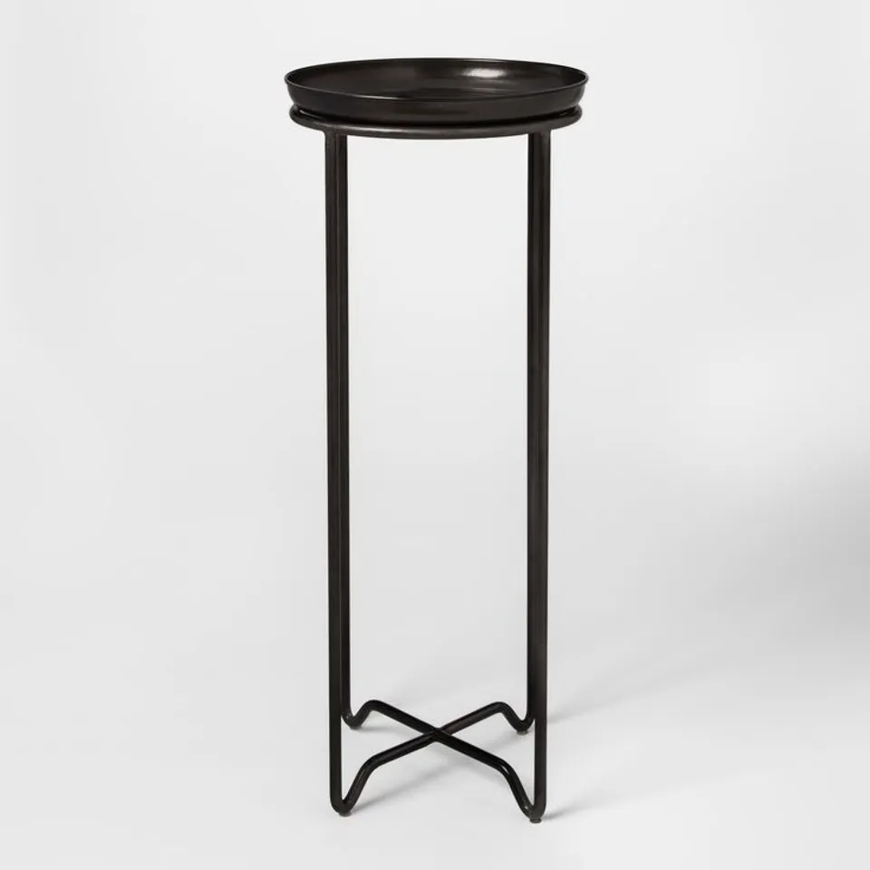 SET OF 2 BLACK METAL PLANT STANDS