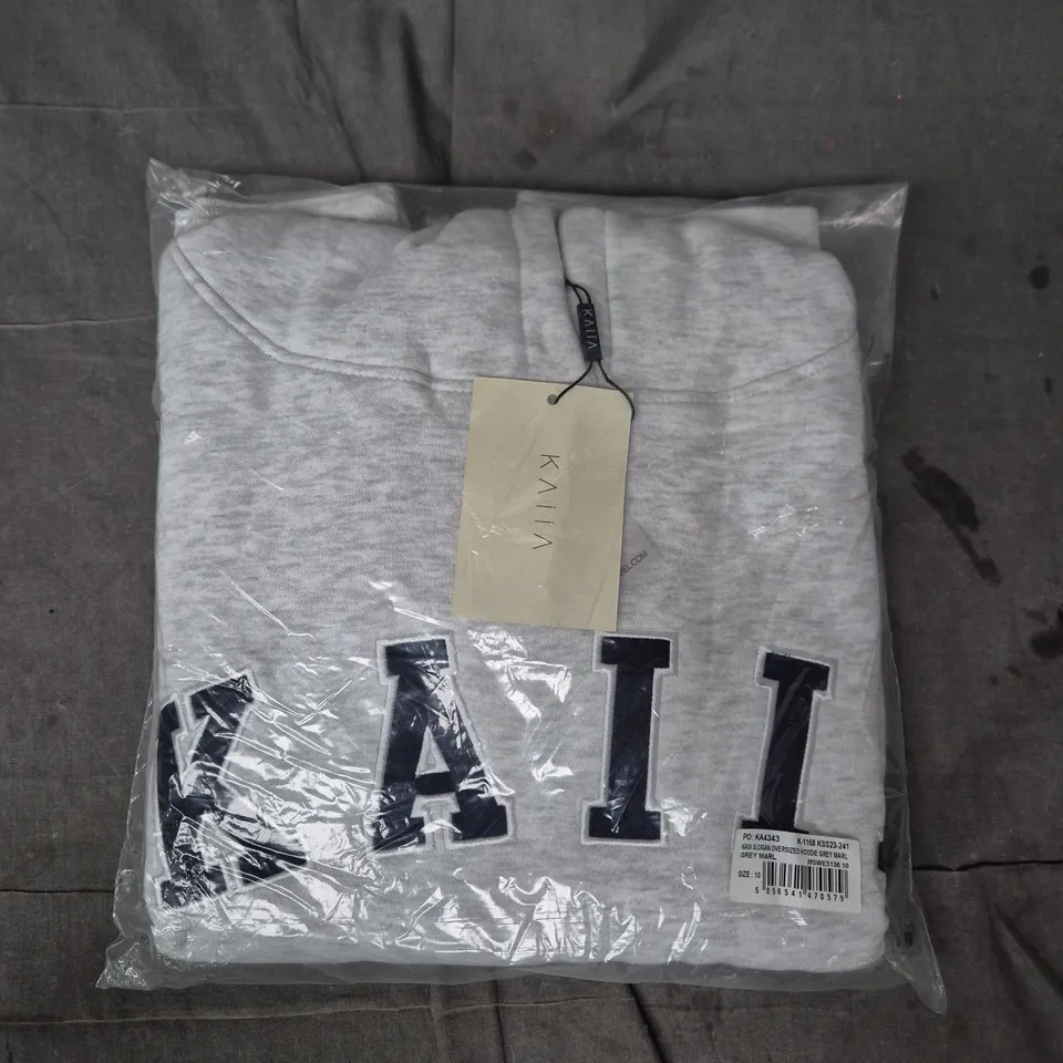 KAIIA SLOGAN OVERSIZED HOODIE IN GREY SIZE 10