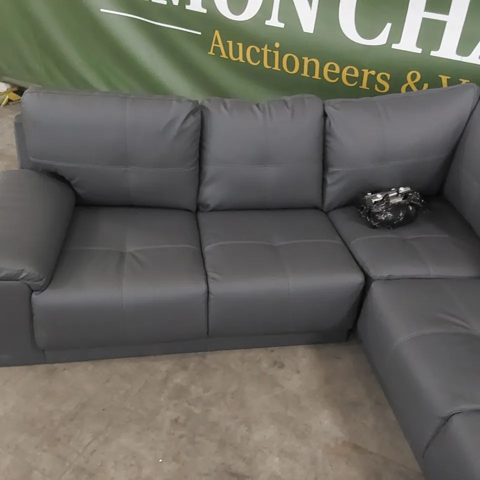 QUALITY DESIGNER GREY FAUX LEATHER CORNER SOFA 