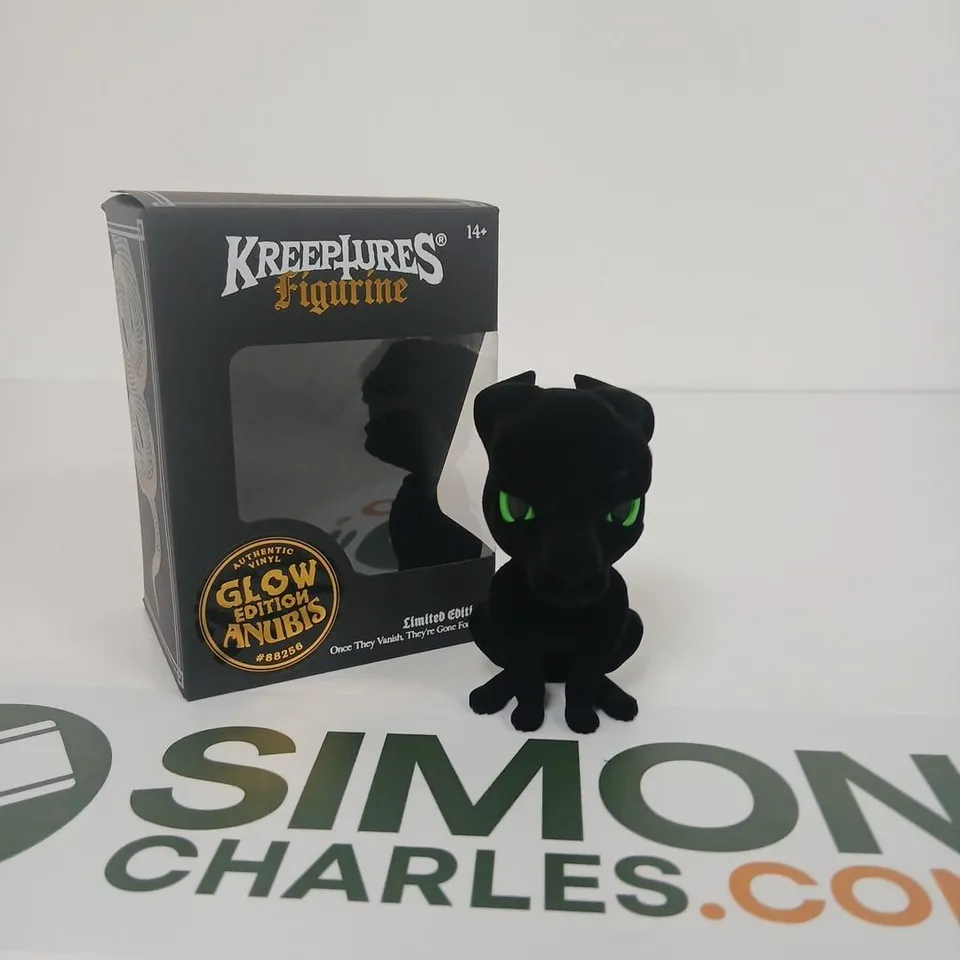 SIX BRAND NEW BOXED KREEPTURES FIGURINE GLOW EDITION ANUBIS – BLACK PLUSH FIGURE WITH GREEN EYES (LIMITED EDITION)