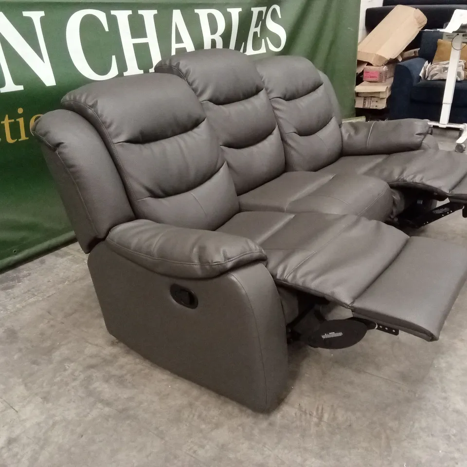 ROTHBURY LUXURY FAUX LEATHER HIGH BACK  3 SEATER MANUAL RECLINER SOFA - CHARCOAL RRP £729