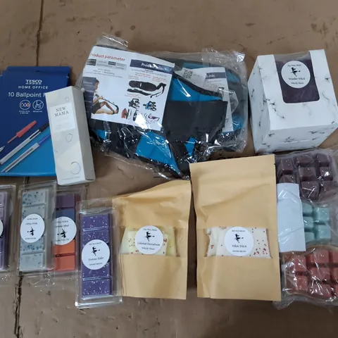 APPROXIMATELY 10 ASSORTED HOUSEHOLD ITEMS TOO INCLUDE CANDLES, WAX MELTS, AND BALLPOINT PENS ETC. 