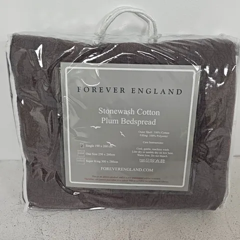 FOREVER ENGLAND STONEWASH COTTON PLUM BEDSPREAD - SINGLE 190X260CM