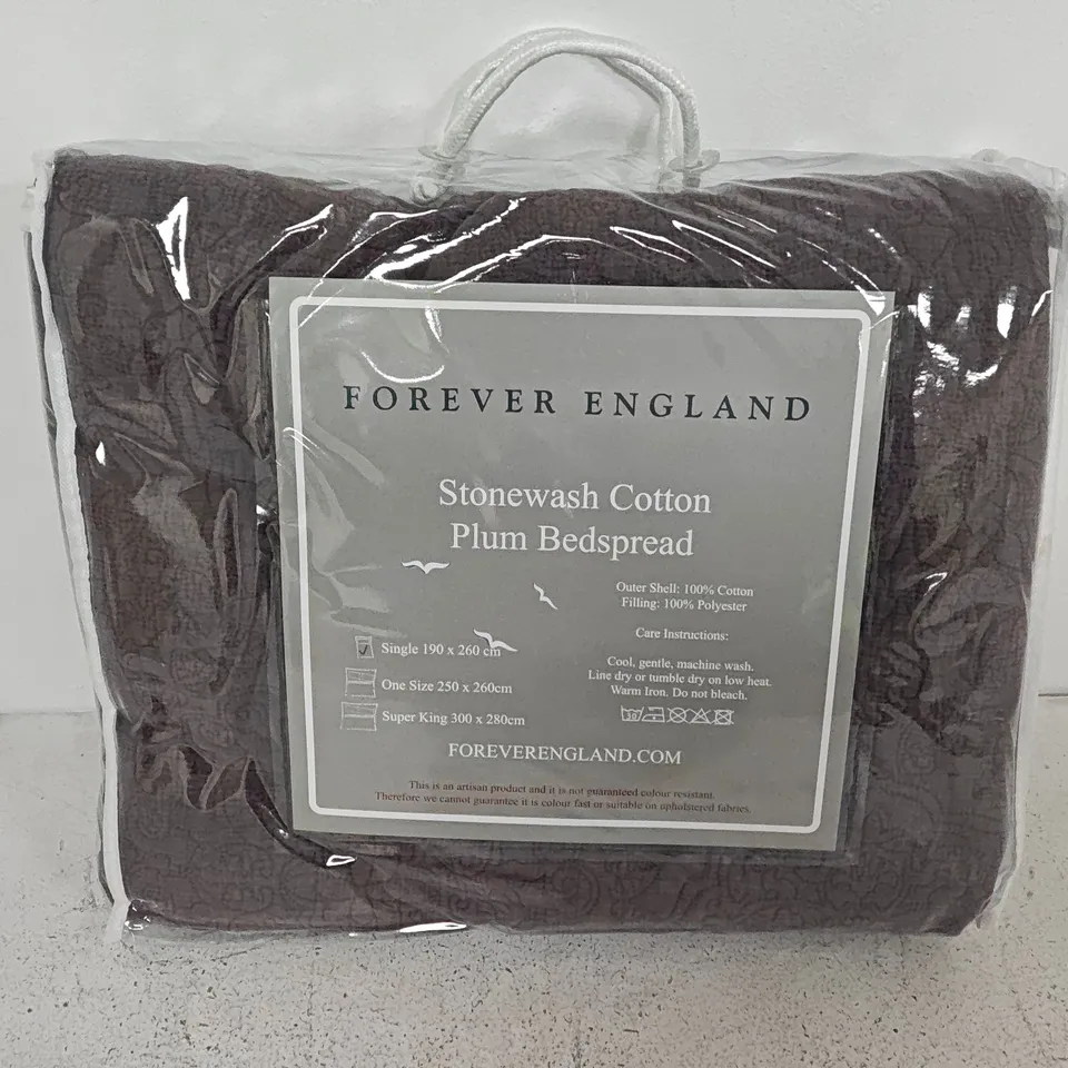 FOREVER ENGLAND STONEWASH COTTON PLUM BEDSPREAD - SINGLE 190X260CM