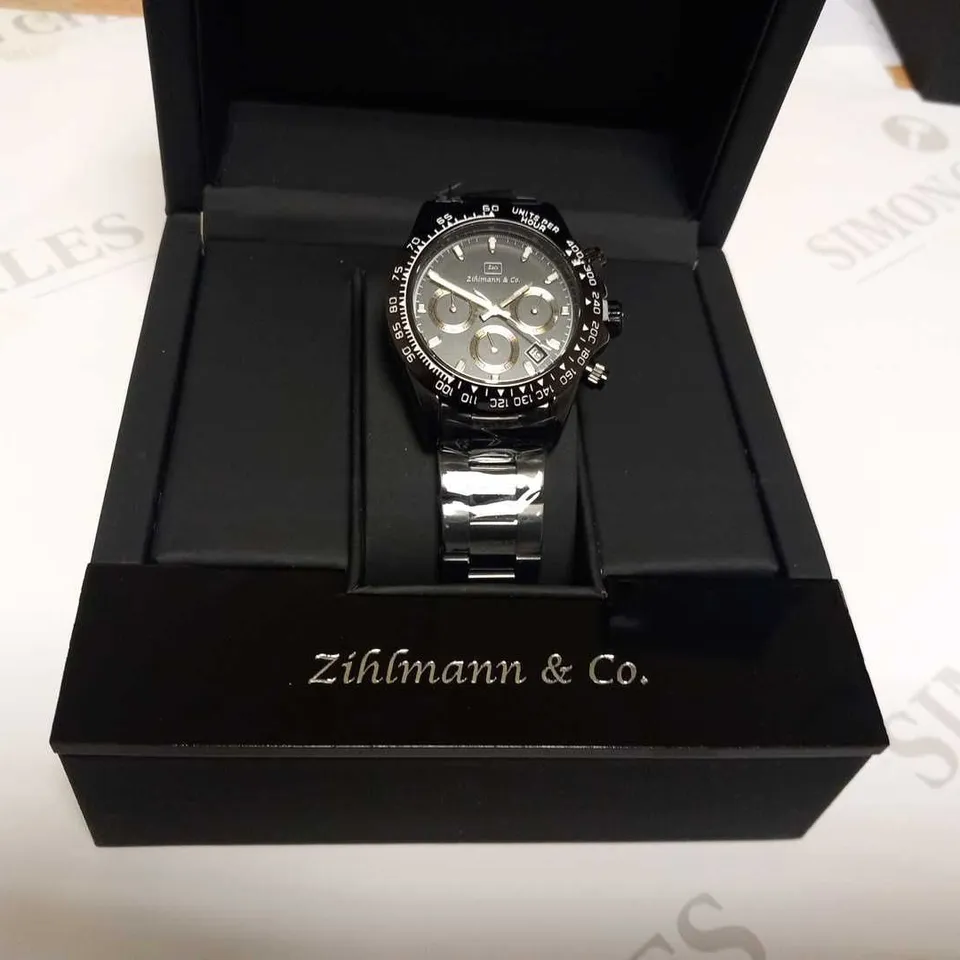 MENS ZIHLMANN & Co Z400 WATCH – CHRONOGRAPH MOVEMENT – BLACK STAINLESS STEEL STRAP – BLACK DIAL – 3ATM WATER RESISTANT 