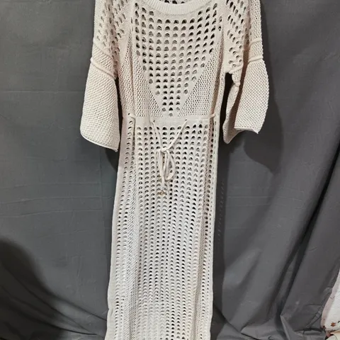 NAIA CREAM KNIT CROCHET MAXI DRESS WITH TIE BELT SIZE M