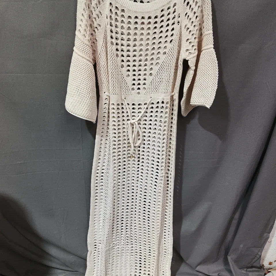 NAIA CREAM KNIT CROCHET MAXI DRESS WITH TIE BELT SIZE M