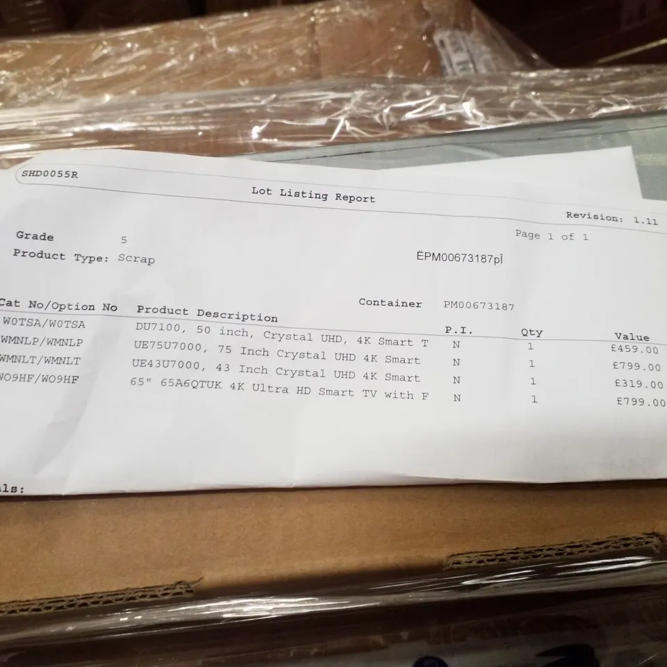 PALLET CONTAINING 5 ASSORTED DAMAGED TVS