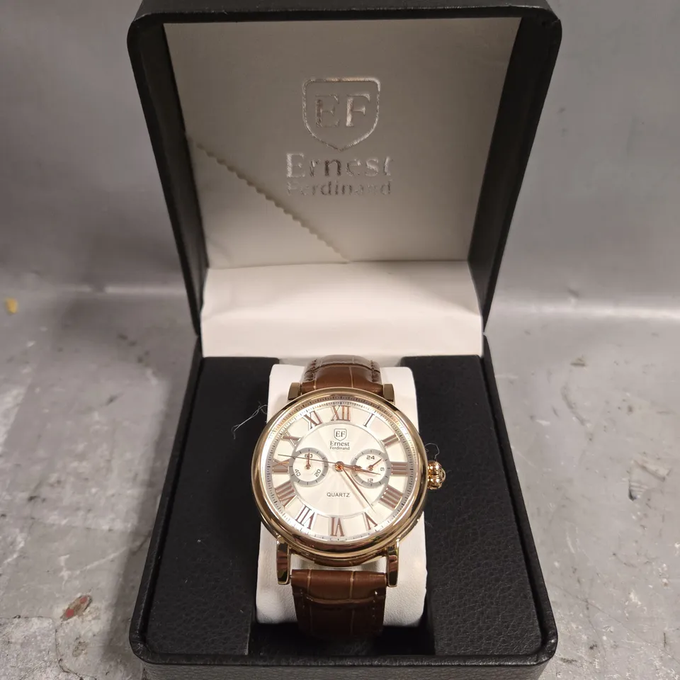 MENS ERNEST FERDINAND WATCH - BROWN LEATHER STRAP 