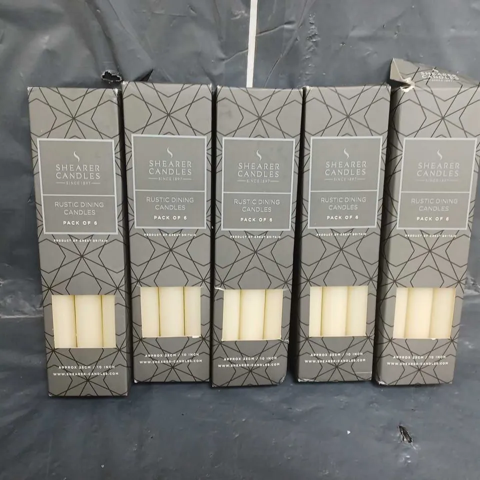 5 BOXED SHEARER CANDLES RUSTIC DINING CANDLES PACK OF 6