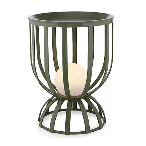 BOXED ABODE OUTDOOR METAL SIDE TABLE WITH ORB LIGHT