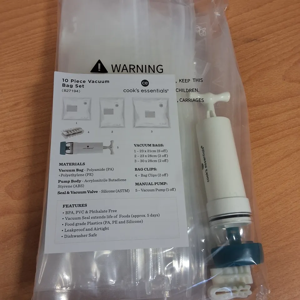 LOT OF 24 10-PIECE BOXES OF COOKS'S ESSENTIALS VACUUM BAG SETS