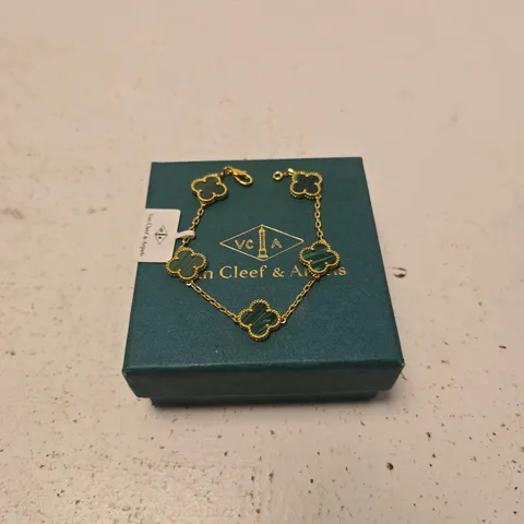 VAN CLEEF & ARPELS ALHAMBRA BRACELET – GOLD TONE WITH GREEN ENAMEL CLOVER MOTIFS