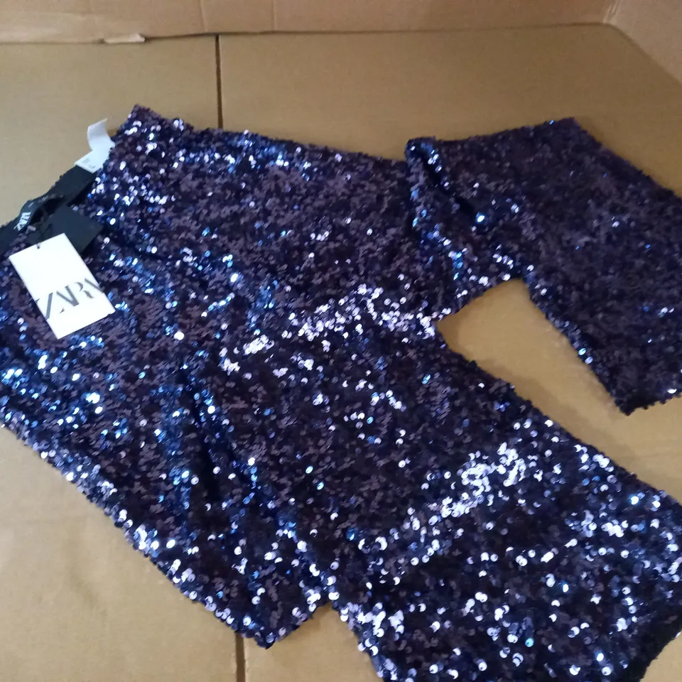ZARA PURPLE SEQUIN HI-RISE LEGGINGS - EUR L