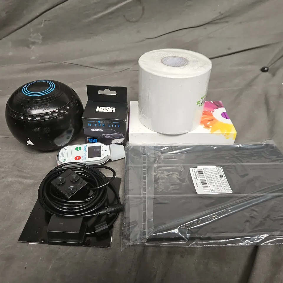 TOTE OF APPROX 8 ASSORTED HOUEHOLD ITEMS TO INCLUDE TABLET CASE, MICRO LITE AND TEMPTALE
