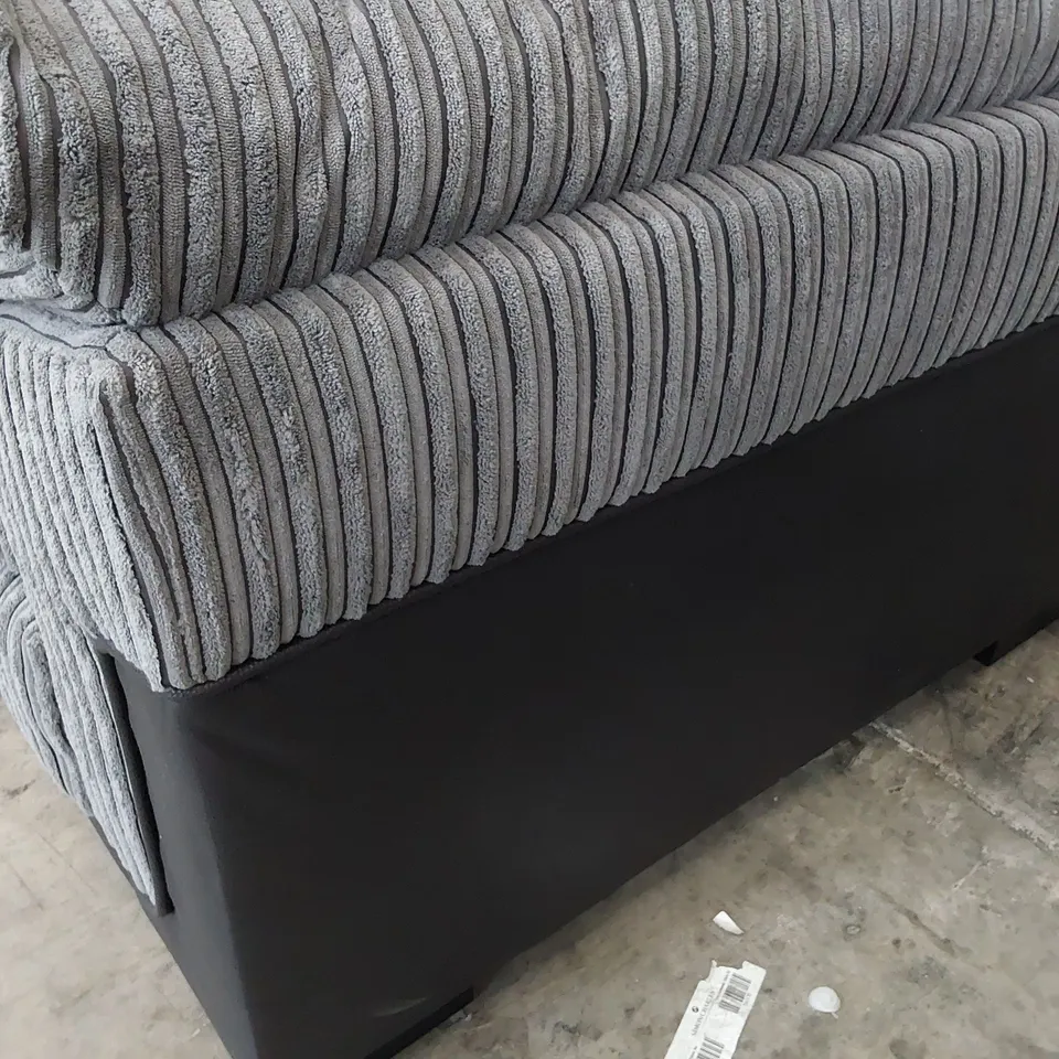 DESIGNER CORNER GROUP WITH SCATTER CUSHIONS BLACK FAUX LEATHER & GREY JUMBO CHORD 