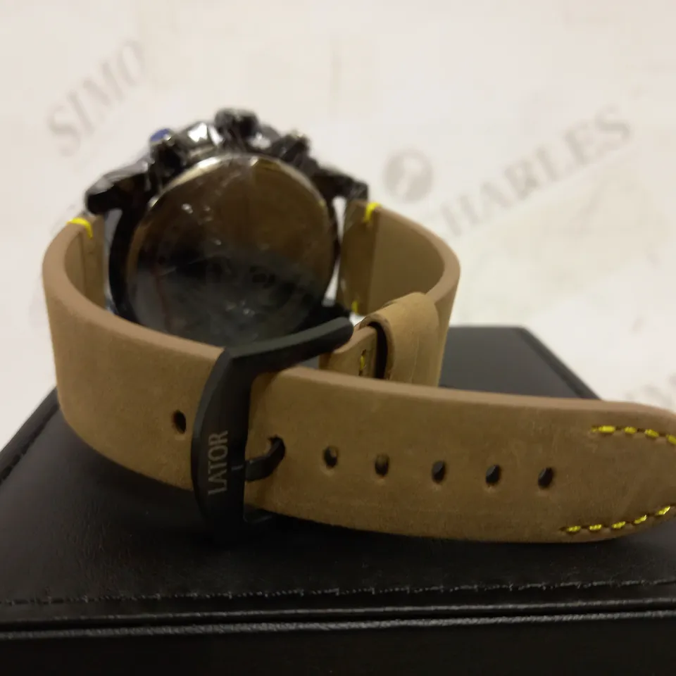 LATOR CALIBRE BLUE & YELLOW DIAL LEATHER STRAP WATCH RRP £635