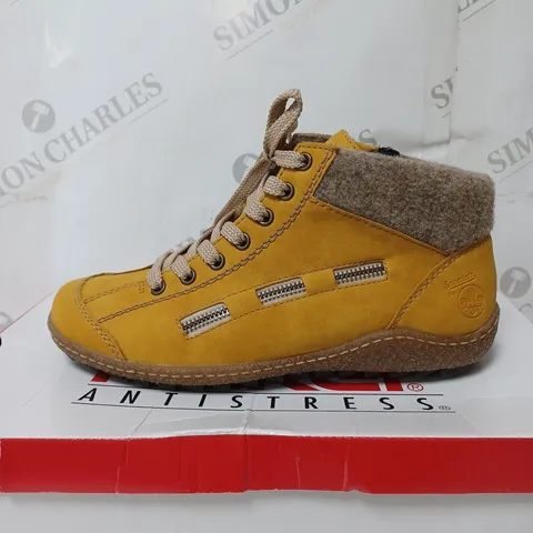 BOXED RIEKER LACE ANKLE BOOTS, YELLOW - SIZE 6