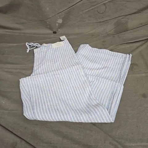 HOLLISTER SUPER BAGGY LINEN-BLEND LOW RISE PANT IN BLUE STRIPE SIZE S