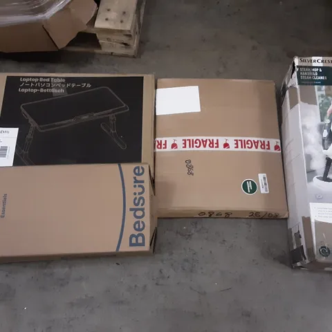 PALLET OF ASSORTED PRODUCTS INCLUDING LAPTOP BED TABLE, SILVERCREST STEAM MOP & HANDHELD STEAM CLEANER, BEDSÜRE, SHARK CORDED UPRIGHT VACUUM WITH ANTIHAIR WRAP