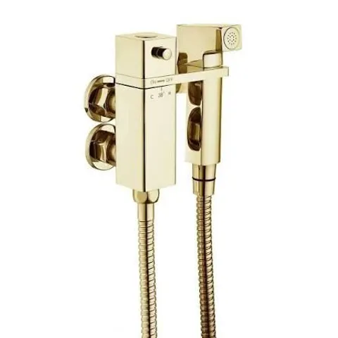 BOXED BRUSHED BRASS THERMOSTATIC DOUCHE SHOWER / BIDET SHOWER SPRAY KIT - ZANA