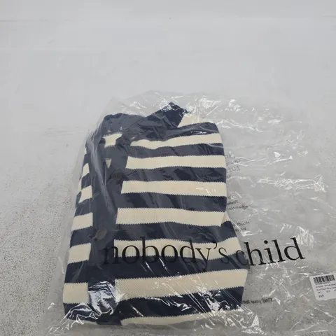 NOBODY'S CHILD SHORT SLEEVE STRIPE CARDIGAN – NAVY & CREAM (UK L)