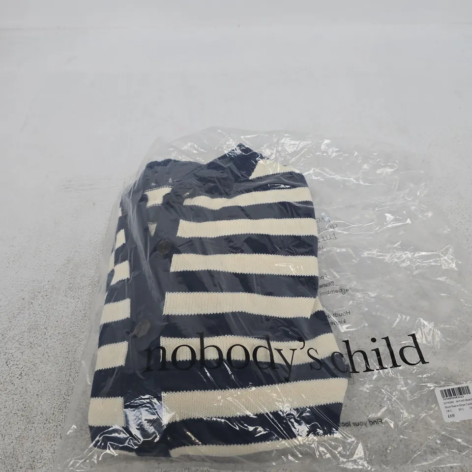 NOBODY'S CHILD SHORT SLEEVE STRIPE CARDIGAN – NAVY & CREAM (UK L)