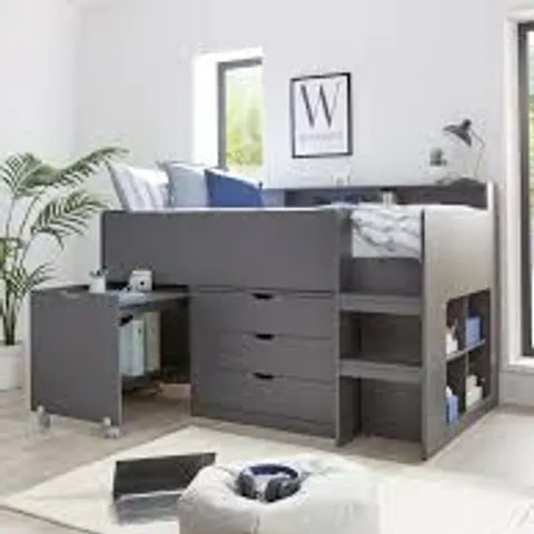 BOXED PEYTON MID SLEEPER CABIN BED IN GREY ( 2 BOXES )