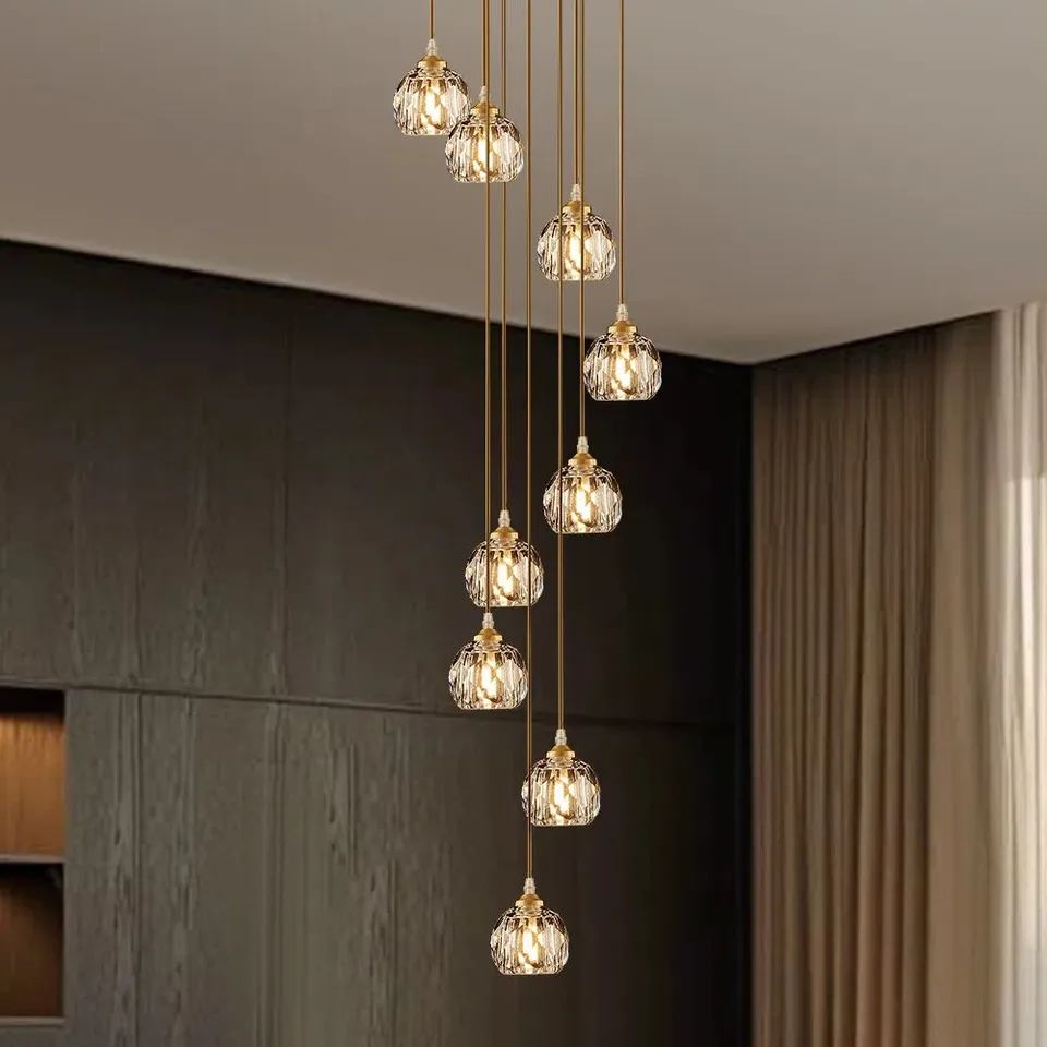 BOXED 9-LIGHT DISC STAIRCASE SWIRL CLUSTER CRYSTAL PENDANT LIGHT (1 BOX)