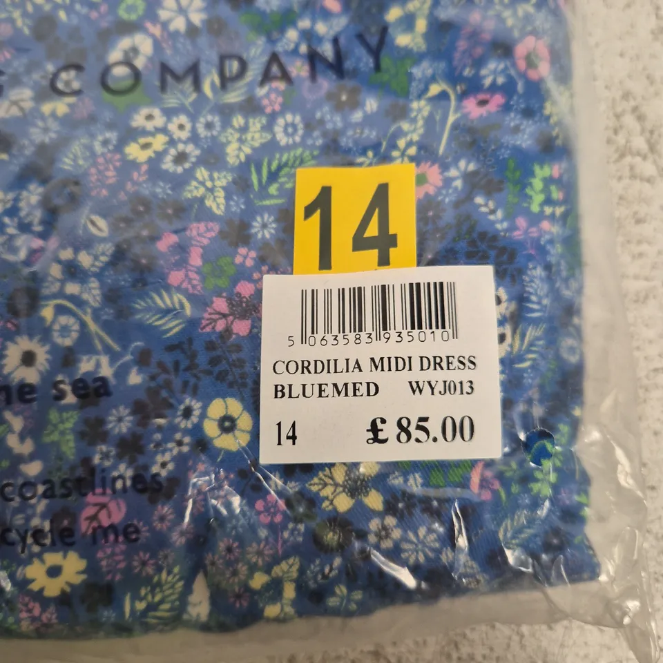 CREW CLOTHING COMPANY CORDILIA MIDI DRESS – BLUE, UK SIZE 14