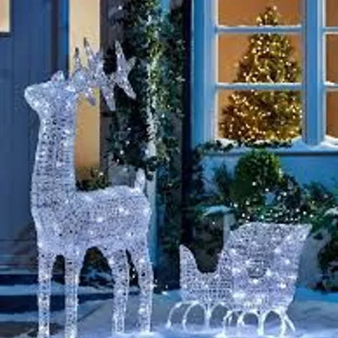 LARGE ACRYLIC REINDEER AND SLEIGH LIGHT UP OUTDOOR CHRISTMAS DECORATION - COLLECTION ONLY