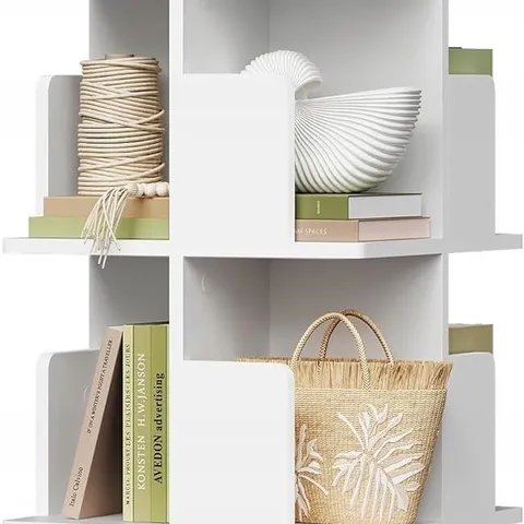 BOXED BOOKCASE ORGANIZER, FREE-STANDING, 4-LEVEL, ROTATING SHELF, 40X128CM