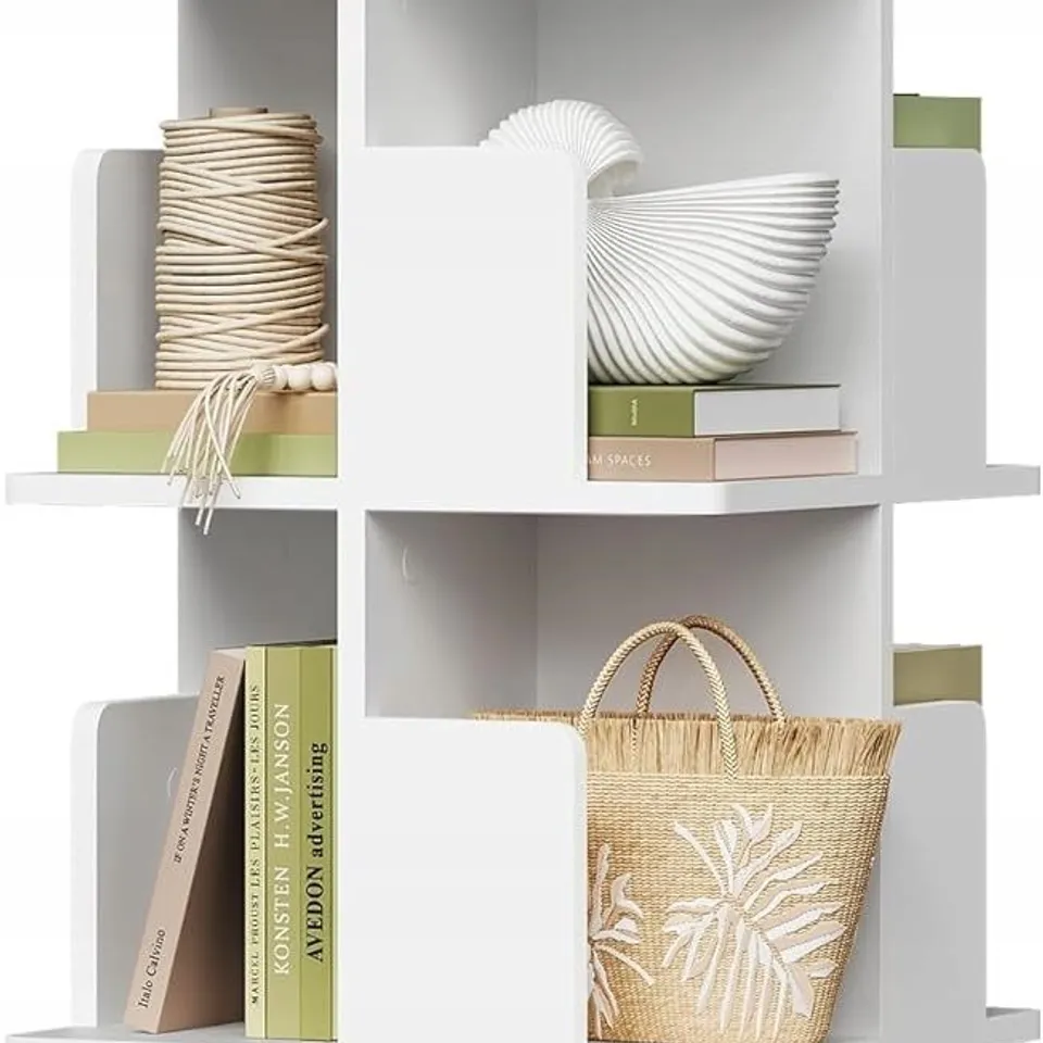 BOXED BOOKCASE ORGANIZER, FREE-STANDING, 4-LEVEL, ROTATING SHELF, 40X128CM