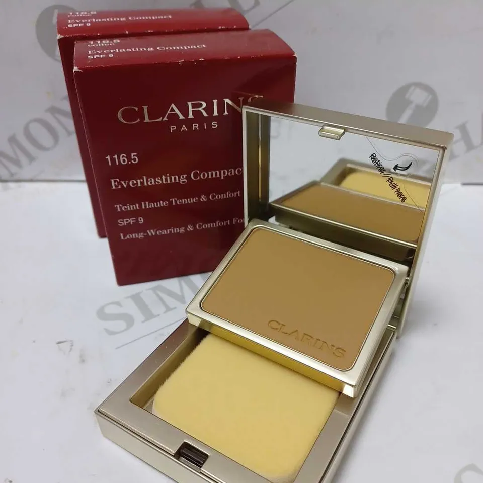 LOT OF 2 CLARINS EVERLASTING COMPACT POWDER FOUNDATION 10G - #116.5 COFFEE 