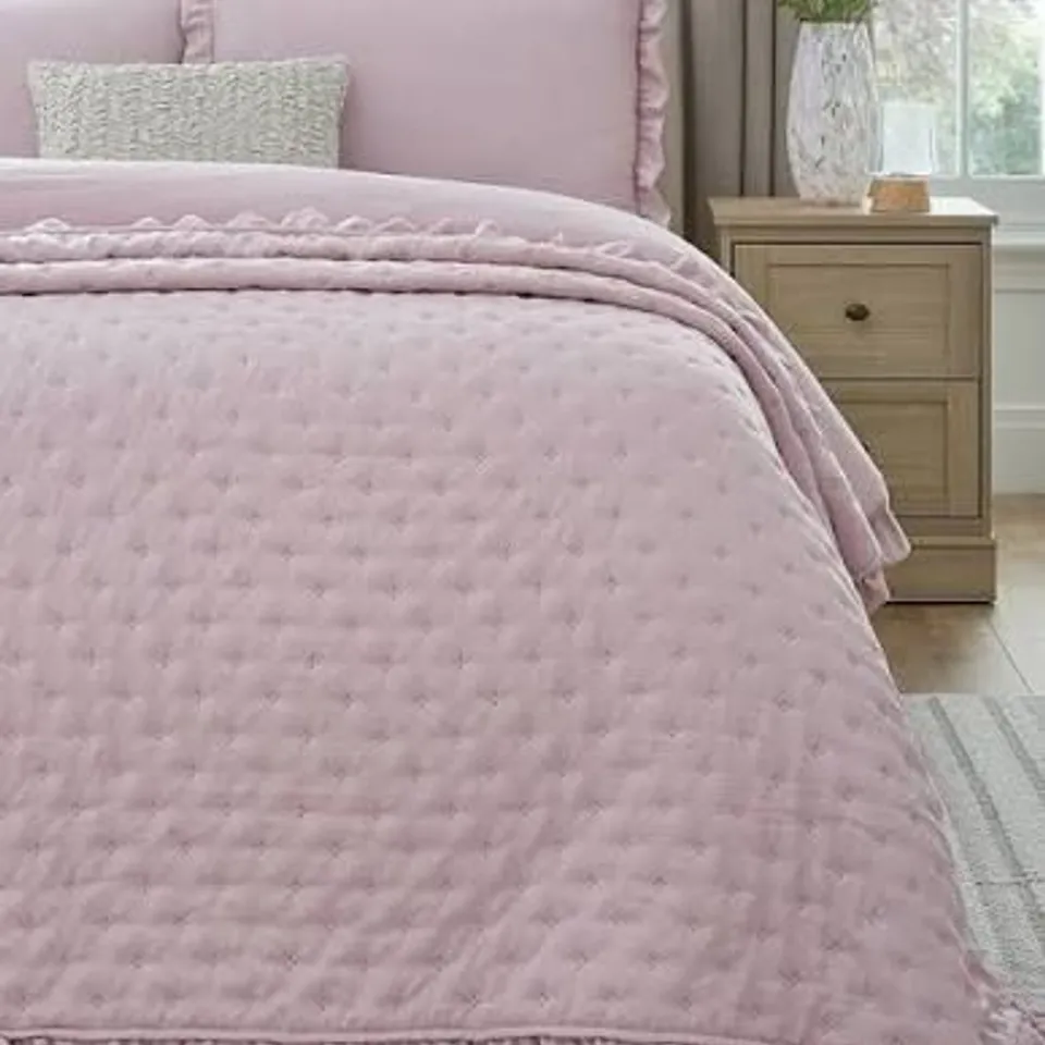 RUFFLE EDGE PINSONIC BEDSPREAD THROW - PINK 