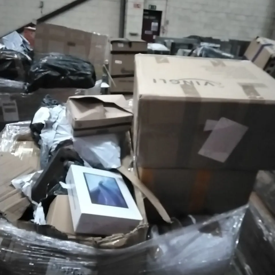 PALLET OF ELECTRICAL ITEMS AND HOUSEHOLD GOODS TO INCLUDE;OFFICE CHAIR,TABLET,CEILING LIGHTS