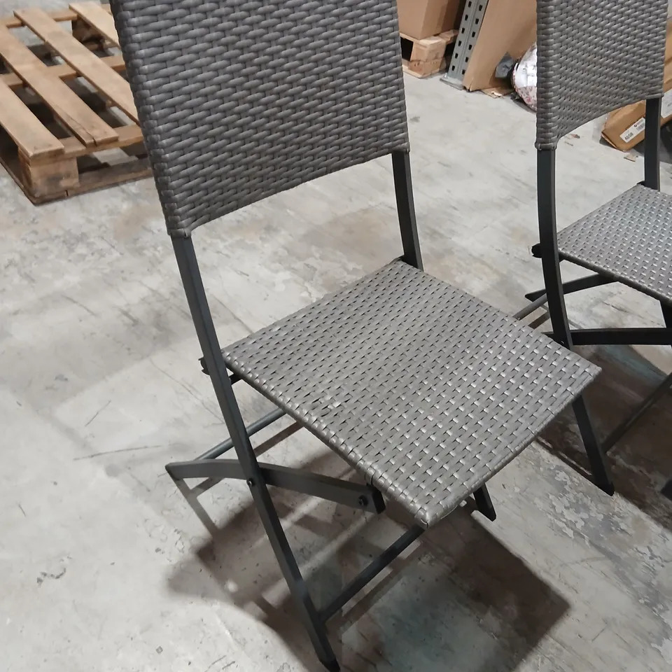 GREY WOVEN OUTDOOR DINING SET WITH CUSHIONED STORAGE BENCH – TABLE + 2 CHAIRS