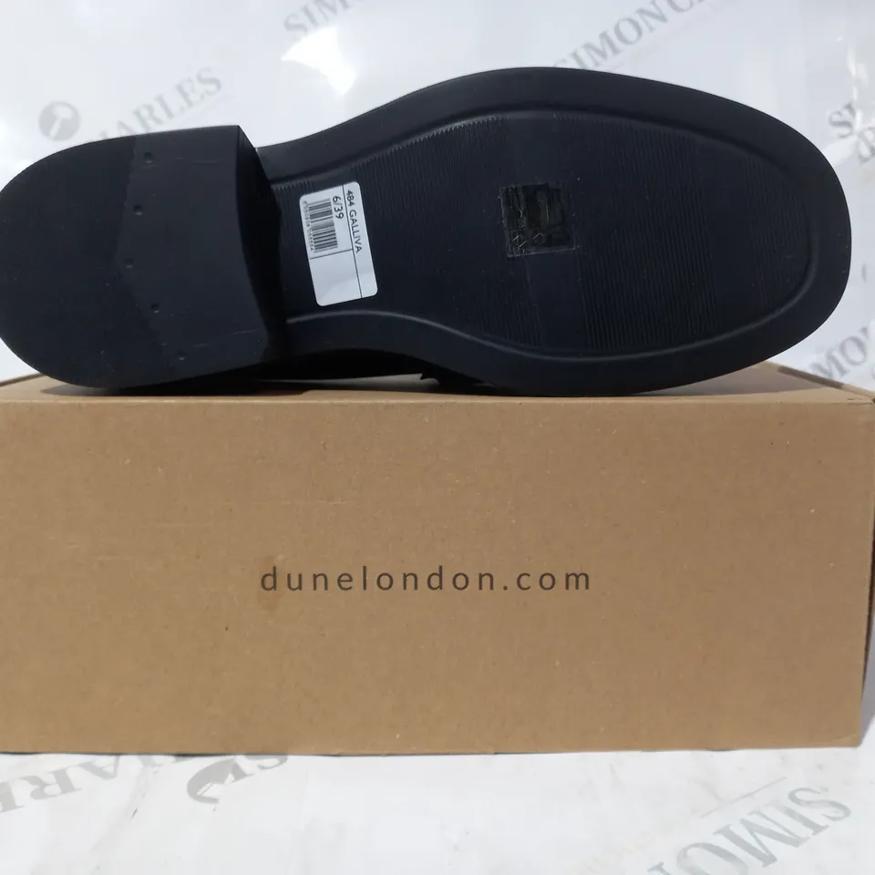 BOXED PAIR OF DUNE LONDON PENNY LOAFERS IN BLACK UK SIZE 6