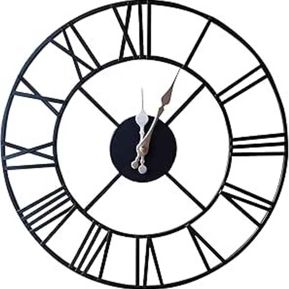 BOXED KLASS HOME SILENT ROUND WALL CLOCK ROMAN NUMERAL IN METAL 40CM, BLACK