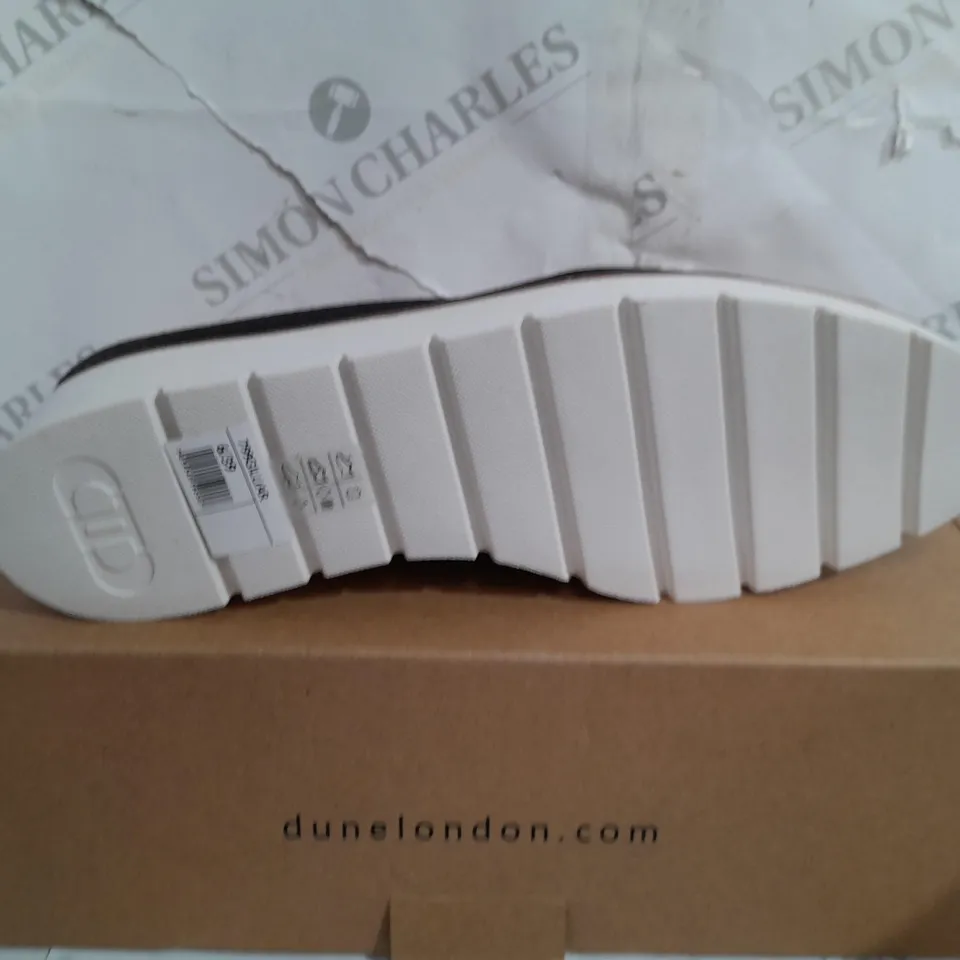 BOXED DUNE PLATFORM SLIP ONS IN BLACK - SIZE 6