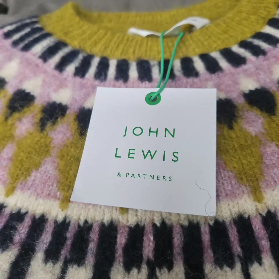 JOHN LEWIS & PARTNERS KIDS' KNITTED JUMPER – AGE 10 YEARS, MUSTARD WITH MULTICOLOUR FAIR ISLE YOKE