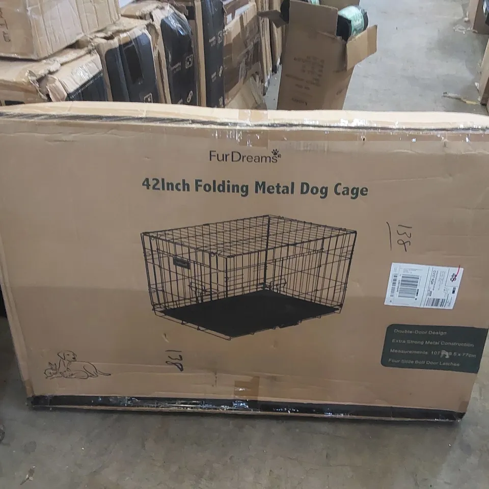 BOXED FURDREAMS 42" FOLDING METAL DOG CAGE