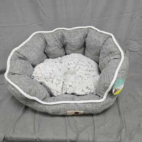 GREY ROUND PET BED WITH PLUSH CUSHION