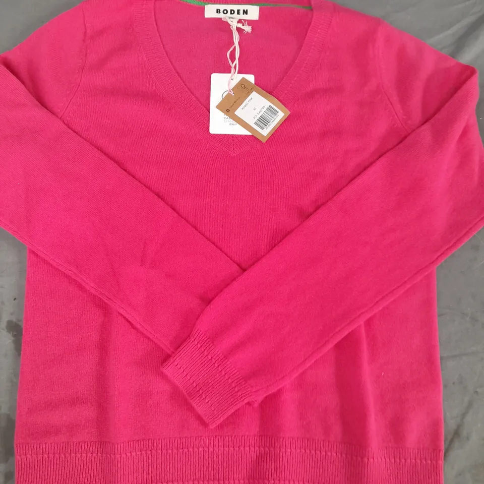 BODEN LONG SLEEVE V-NECK TOP IN PINK SIZE XS